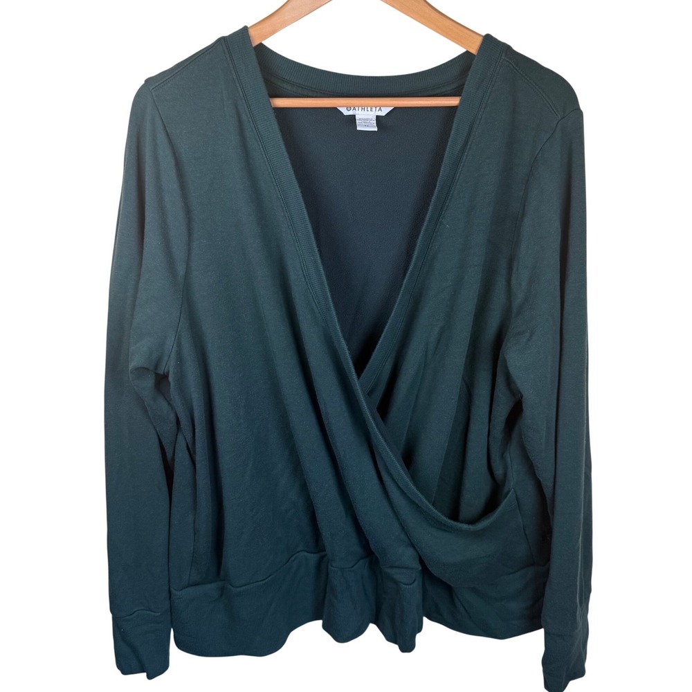Athleta Wrap Sweater Women 2X Dark Green Tencel Pullover Athleisure Yoga Stretch
